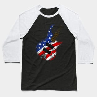 American Flag Bass Guitar Bassist 4th July Baseball T-Shirt